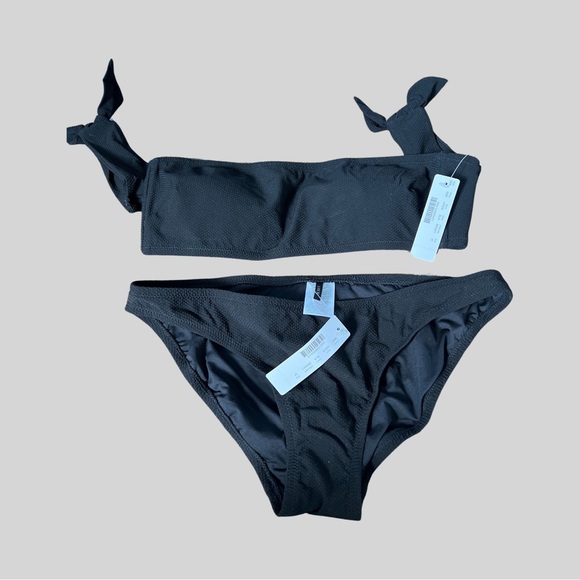 NWT JCREW BANDEAU 2 PIECE BLACK BIKINI WITH ARM BANDS - SIZE MEDIUM - Picture 2 of 4